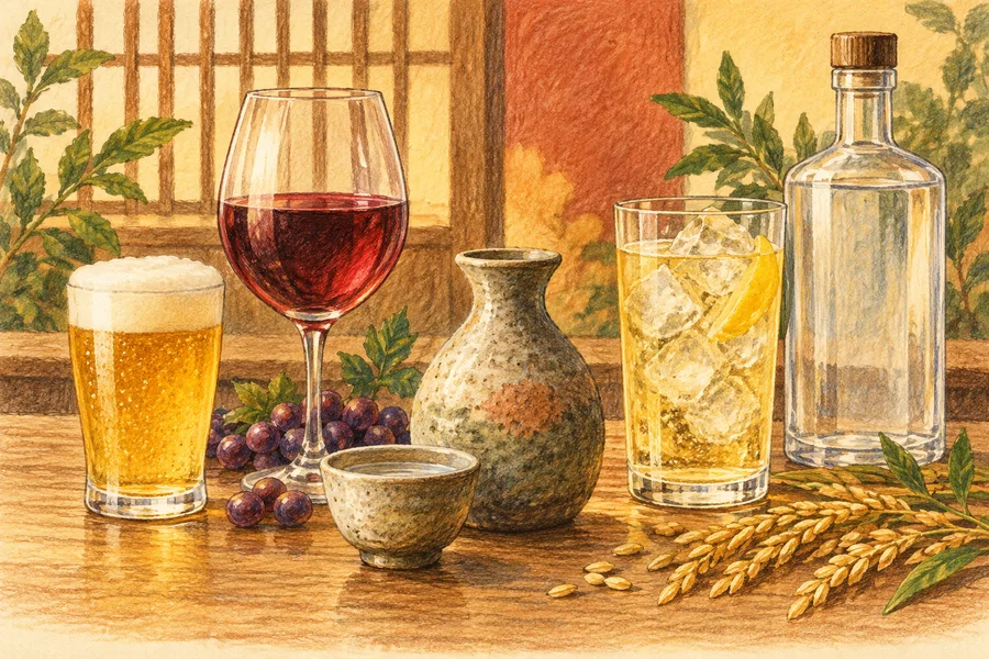 ビール、ワイン、日本酒、ハイボールなど、さまざまなお酒の器